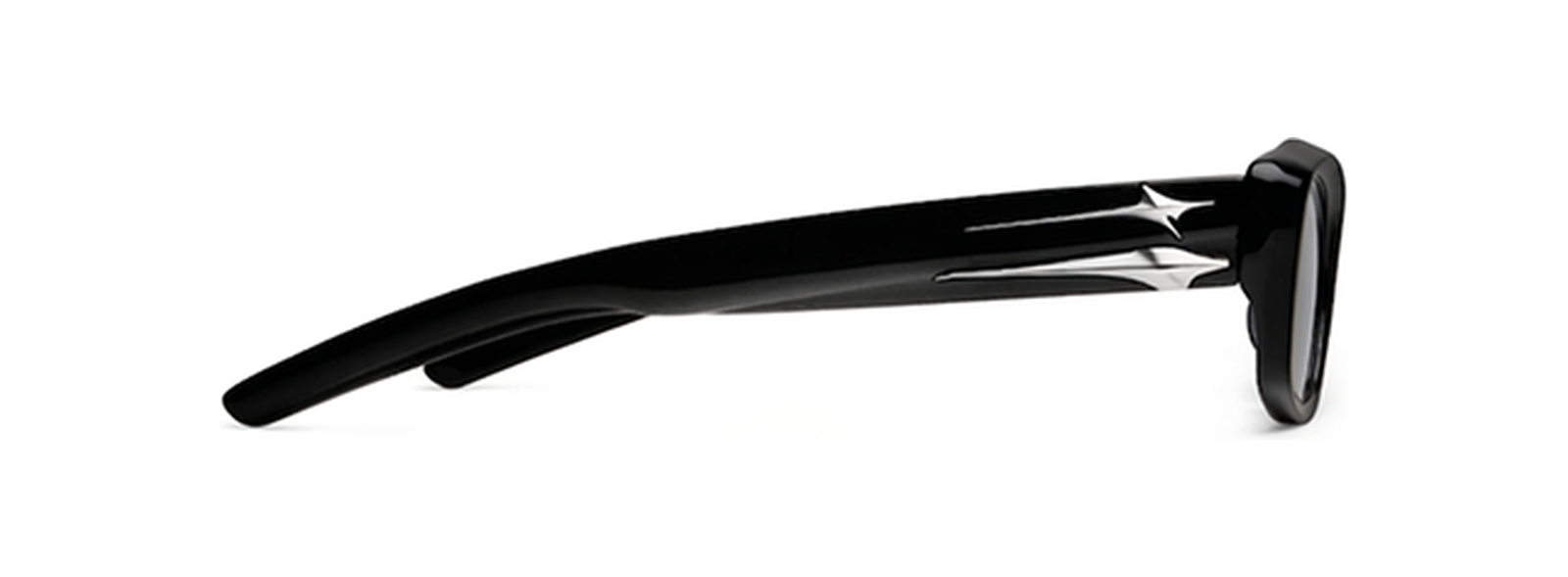 Alphone 01 in black acetate — side view showing the temple marker